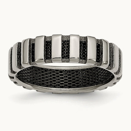 Polished w/Black IP-plated Wire Band, 6mm, Titanium