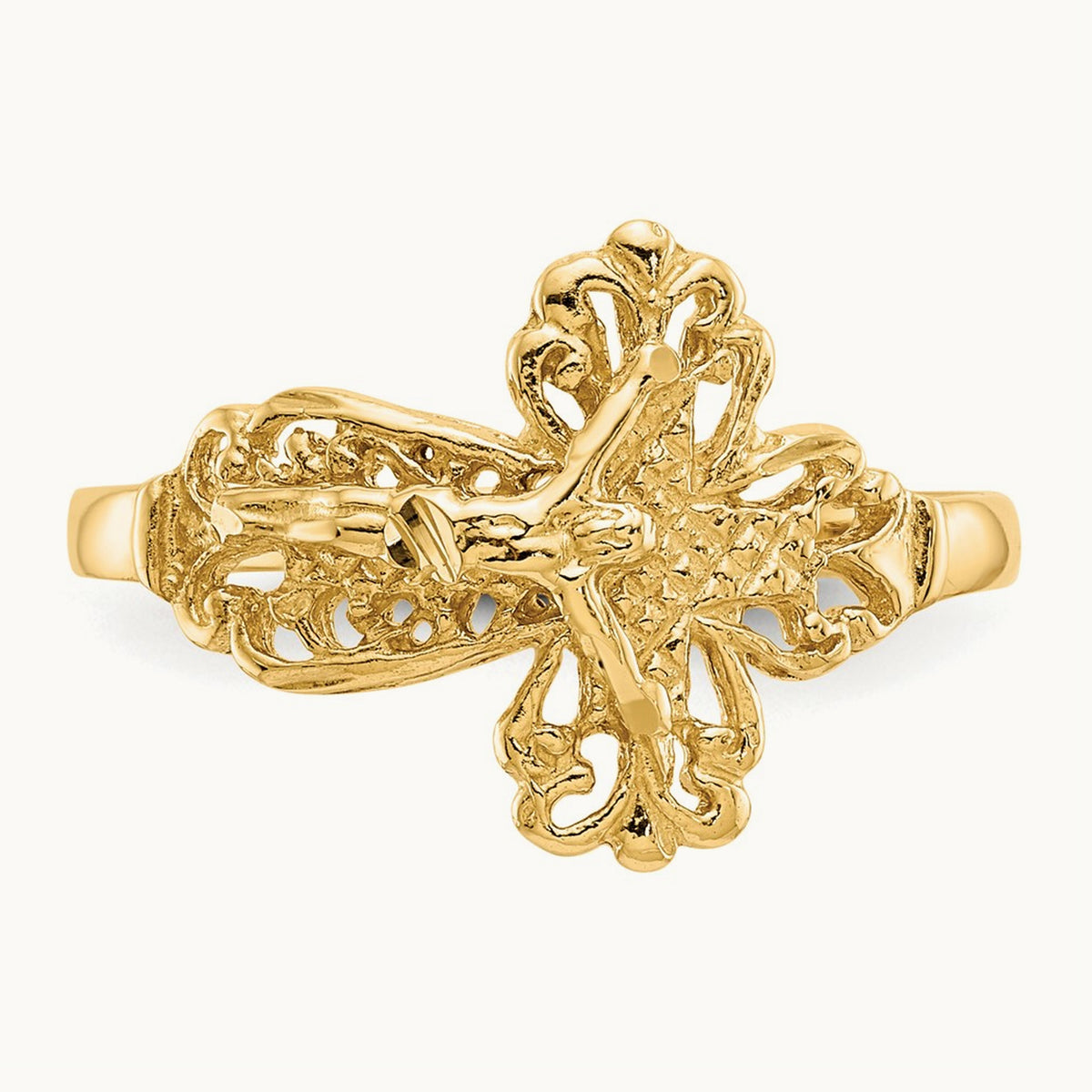 Diamond Cut Crucifix Ring, 14K
