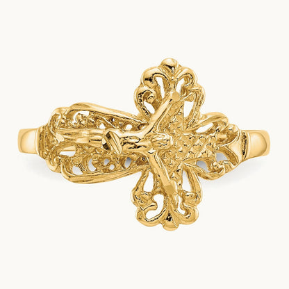 Diamond Cut Crucifix Ring, 14K