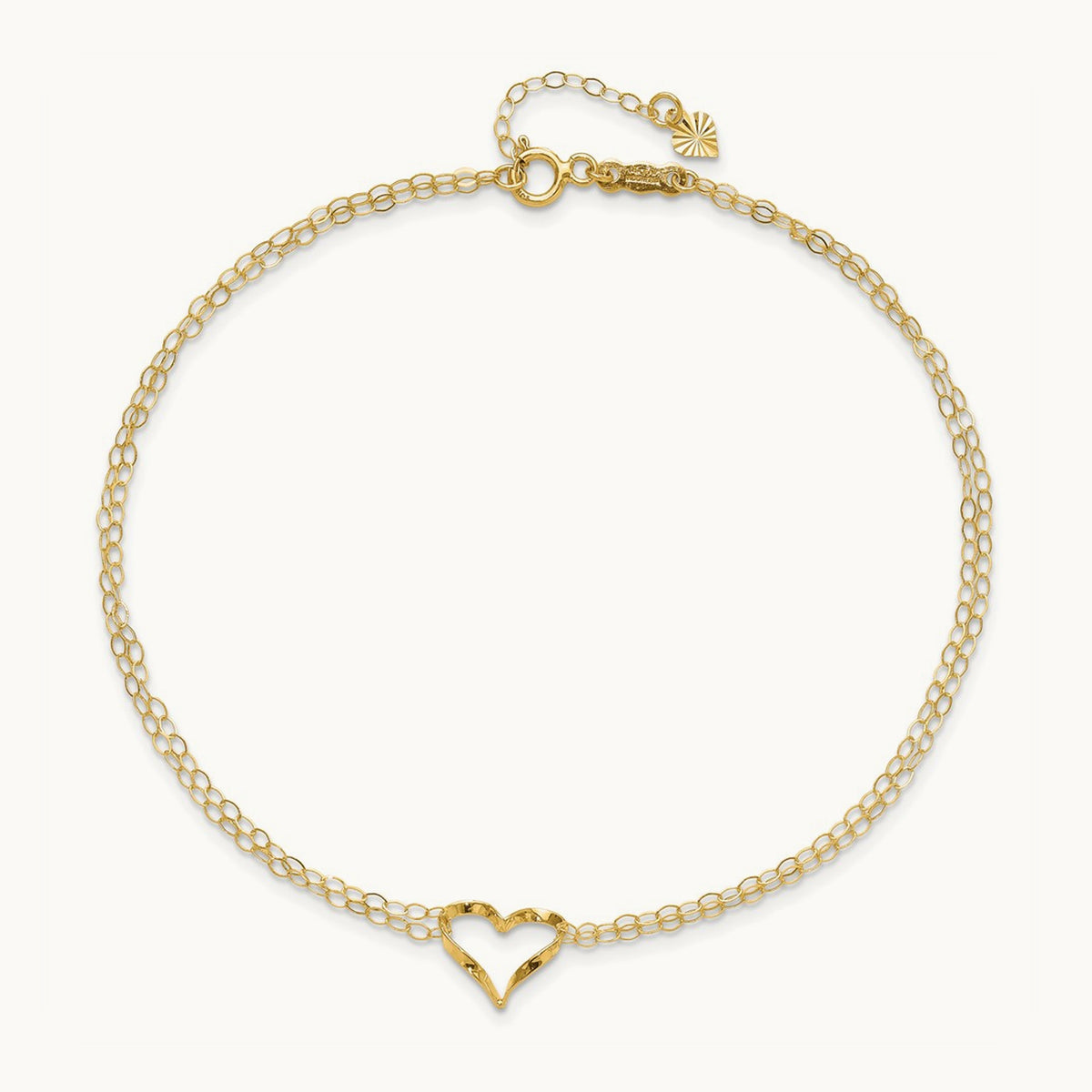 Double Strand Heart 10in Plus 1in extension Anklet — 14K Yellow Gold
