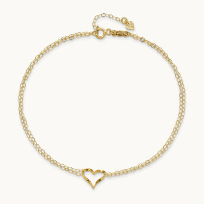 Double Strand Heart 10in Plus 1in extension Anklet — 14K Yellow Gold