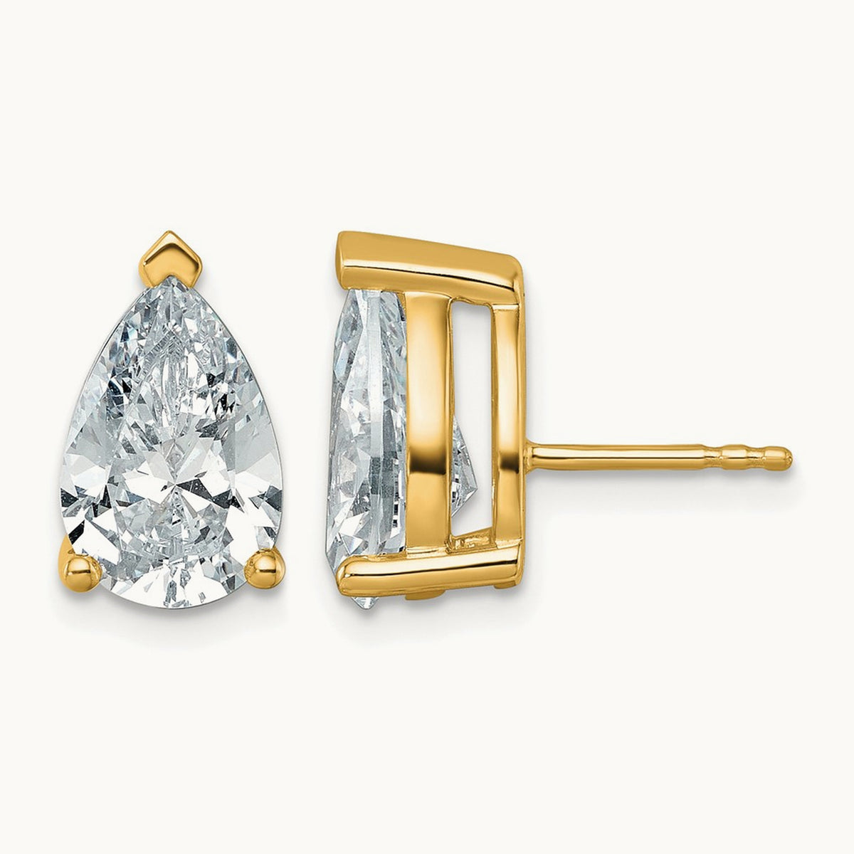 Pear 3 Prong Stud Earrings, 0.50-6.00 ct tw Lab-Grown Diamond — 6 ct, 14K Yellow Gold