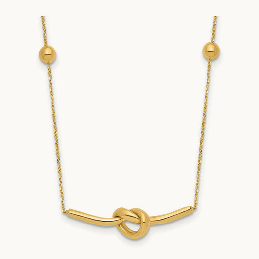 Polished Knotted Pendant and Beads 16in w/2in ext. Necklace, 14K