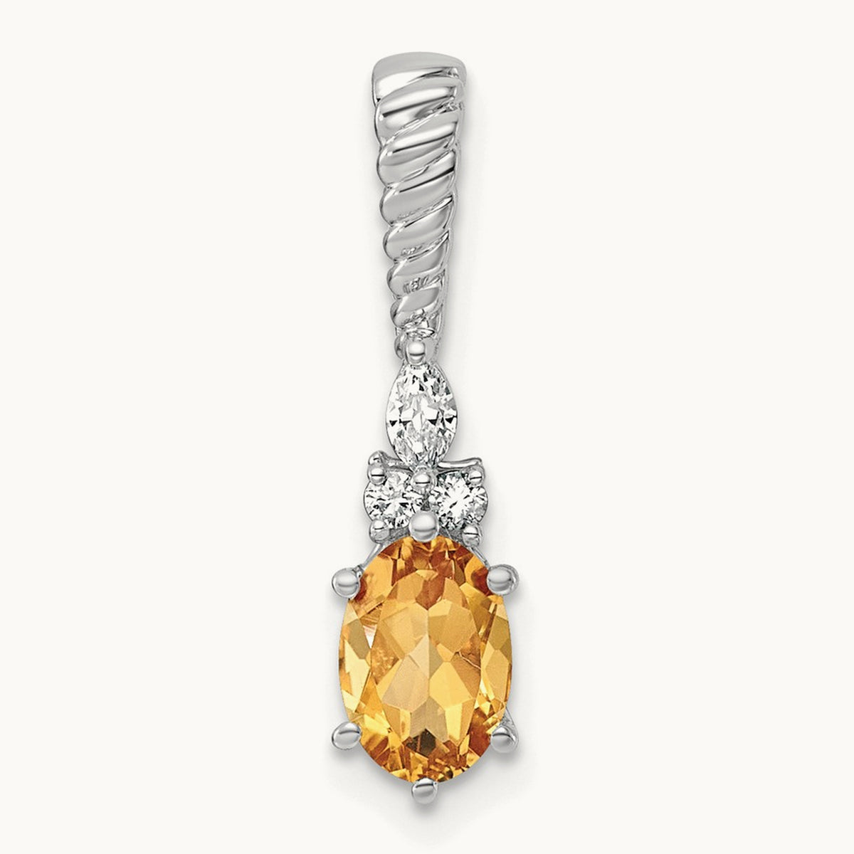 Polished Diamond and Citrine Twisted Chain Slide — 14K White Gold