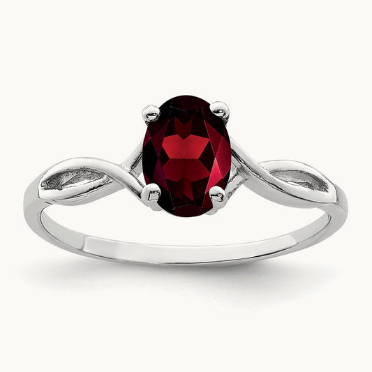 7x5mm Oval Garnet ring, 14K White Gold