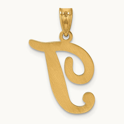 Script Letter T Initial Pendant, 14K
