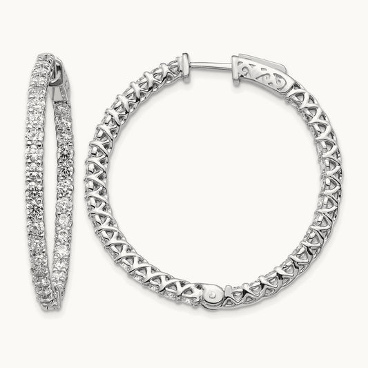 Diamond Round Hoop w/Safety Clasp Earrings, 14K White Gold