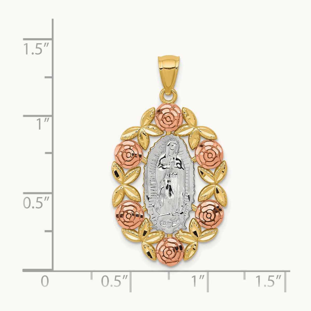 w/White Rhodium Lady Of Guadalupe Pendant, 14K Two-tone