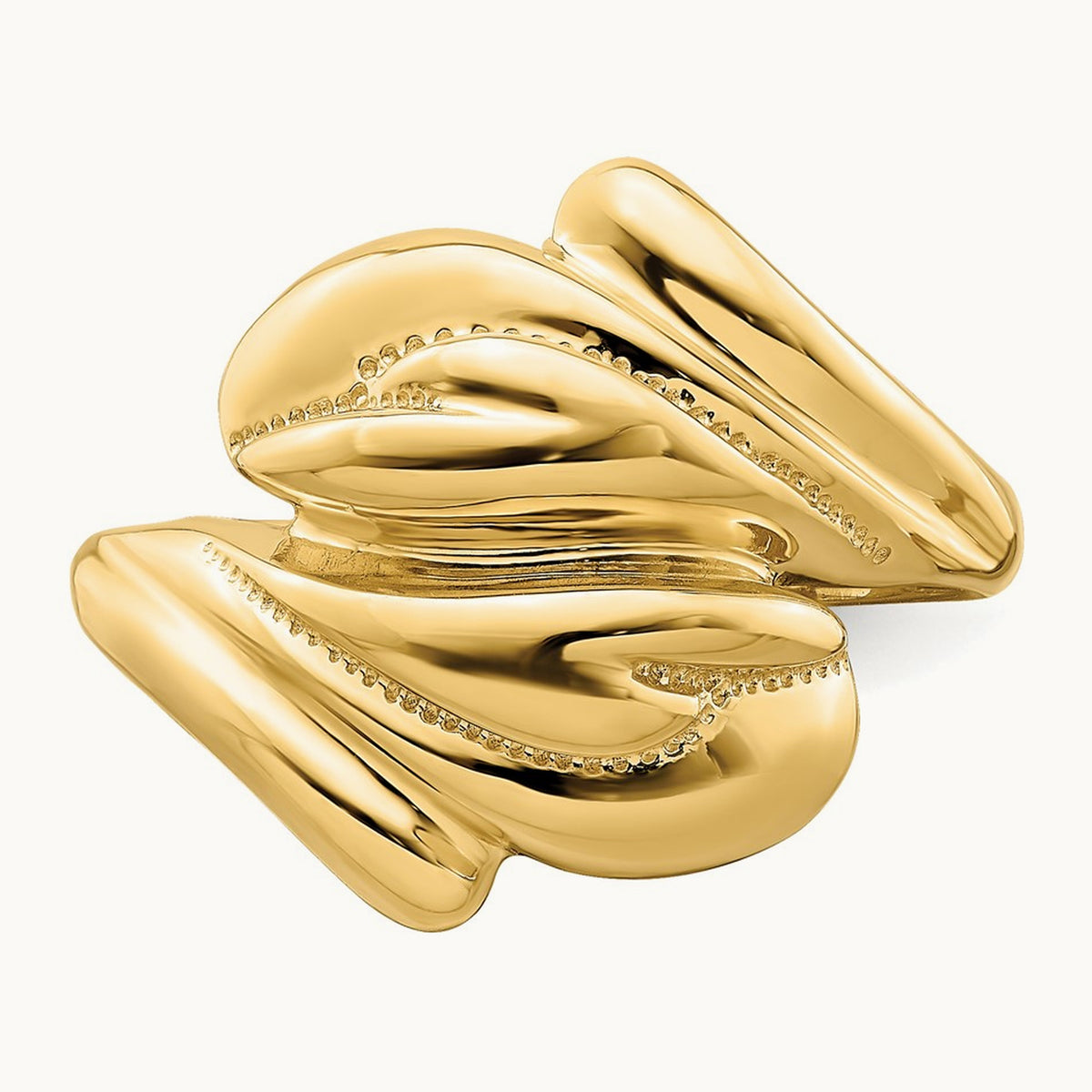 Polished Beaded Swirl Crossover Ring, 14K