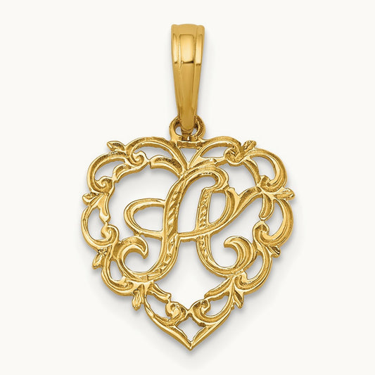 Heart Script Initial Charm, 14K Yellow Gold