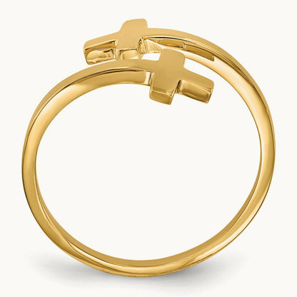 Polished Double Cross Ring — 14K Yellow Gold, 7