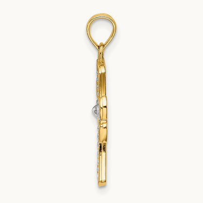 Textured Cross Charm — 14K Two-Tone Gold, 17.8mm