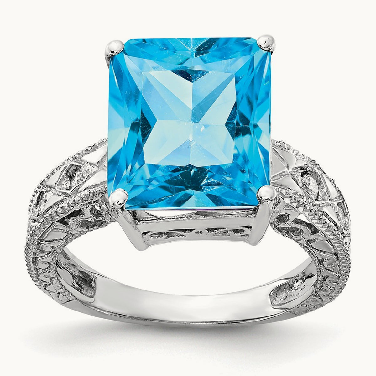 Emerald Cut Blue Topaz AA Diamond ring — photo set