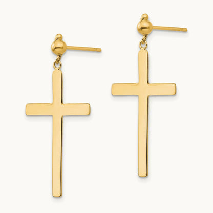 Cross Dangle Post Earrings, 14K