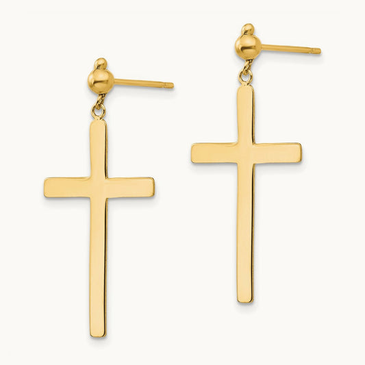 Cross Dangle Post Earrings, 14K