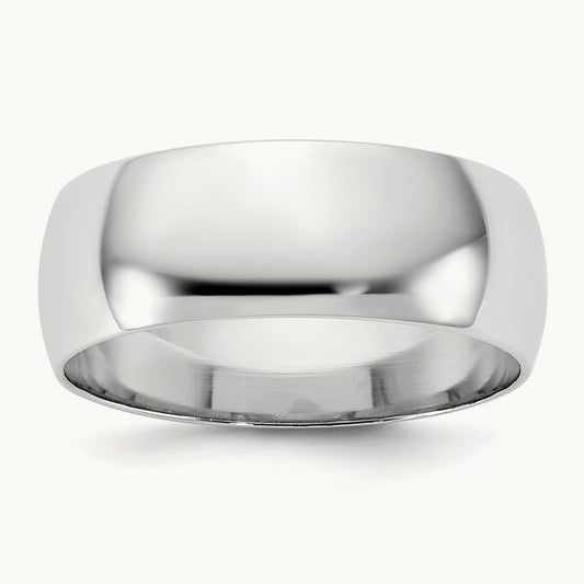 Half Round Band, 7mm, 10K White Gold