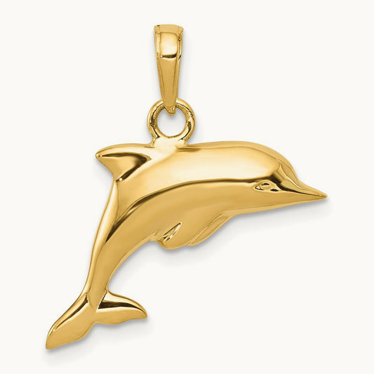 Polished 3-D Dolphin Pendant, 14K