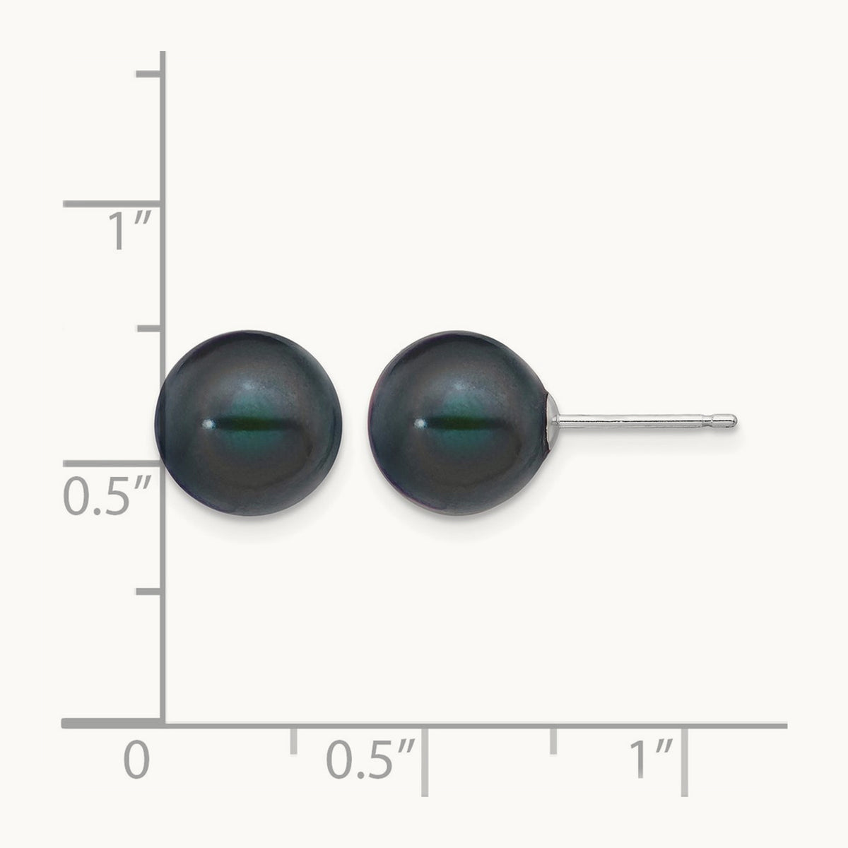 9- Black Round FW Cultured Pearl Stud Post Earrings, 10mm, 14K White Gold