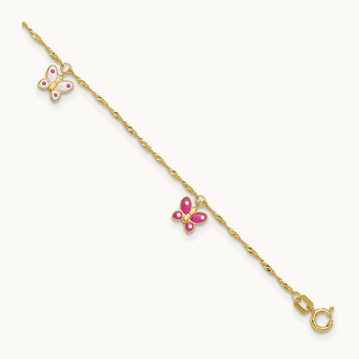 Enameled Butterfly 9in Plus 1in Ext Anklet, 14K