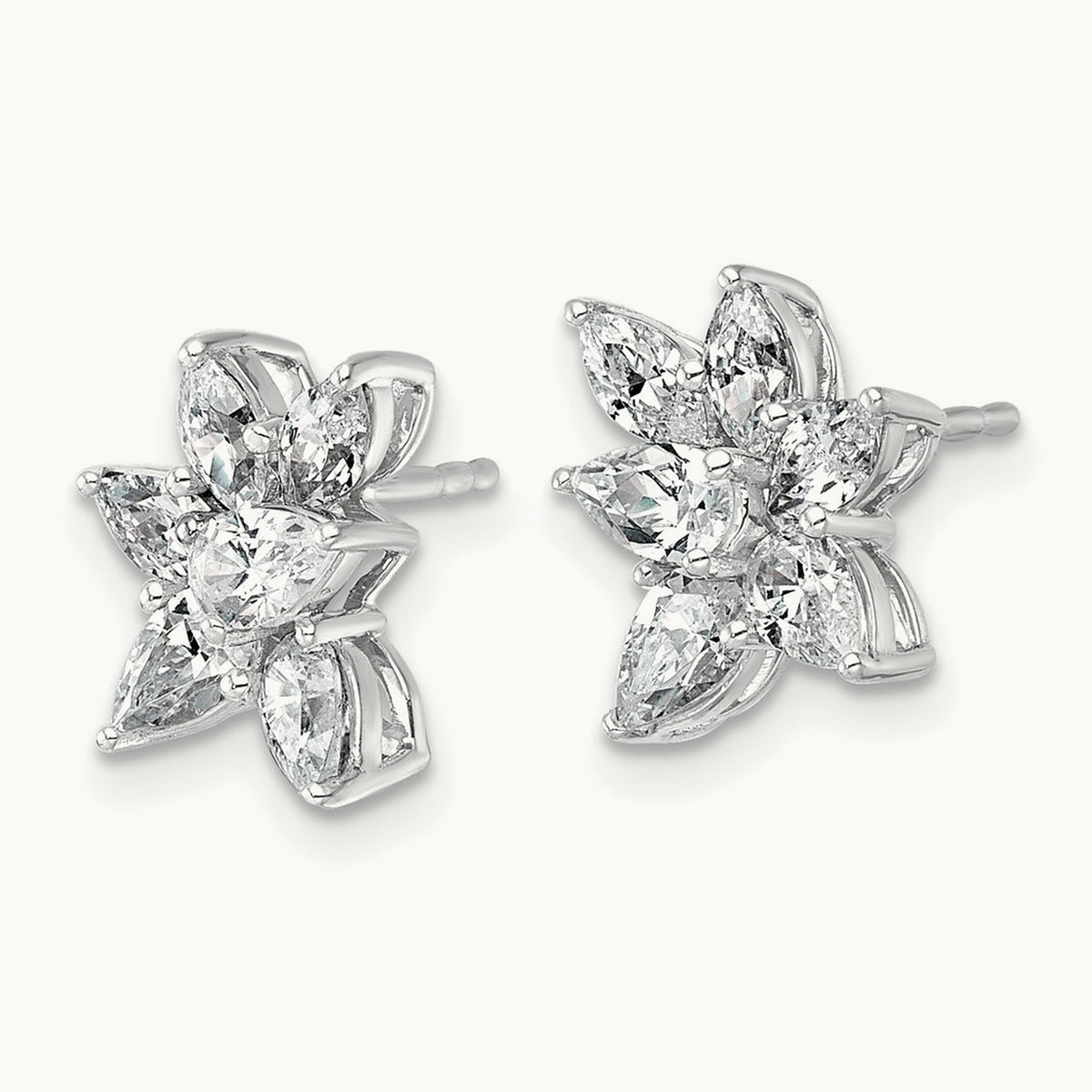 Pear & Marquise Cluster Post Earrings, 1.50 ct tw Lab-Grown Diamond — 14K White Gold