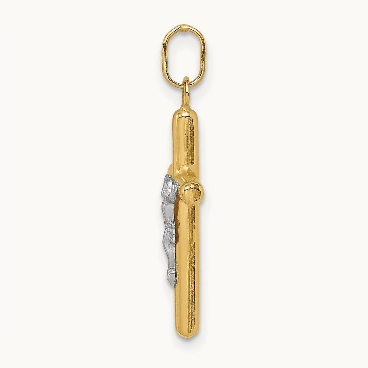 Polished Hollow Crucifix Charm, 14K with White Rhodium