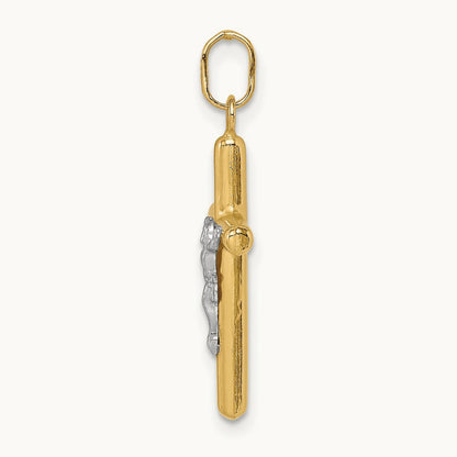 Polished Hollow Crucifix Charm, 14K with White Rhodium