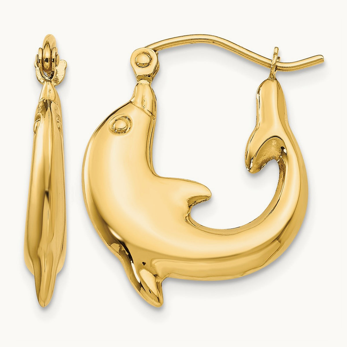 Polished Dolphin Hoop Earrings — 14K Yellow Gold, 18.5mm