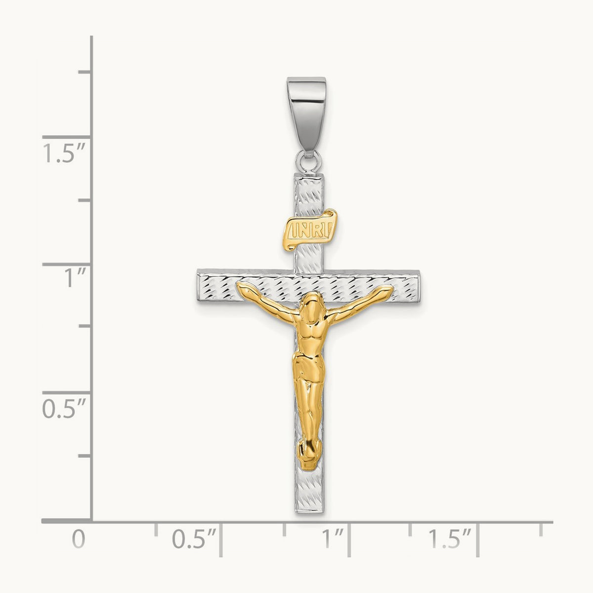 Polished and Diamond-cut Crucifix Pendant, 14K Two-tone