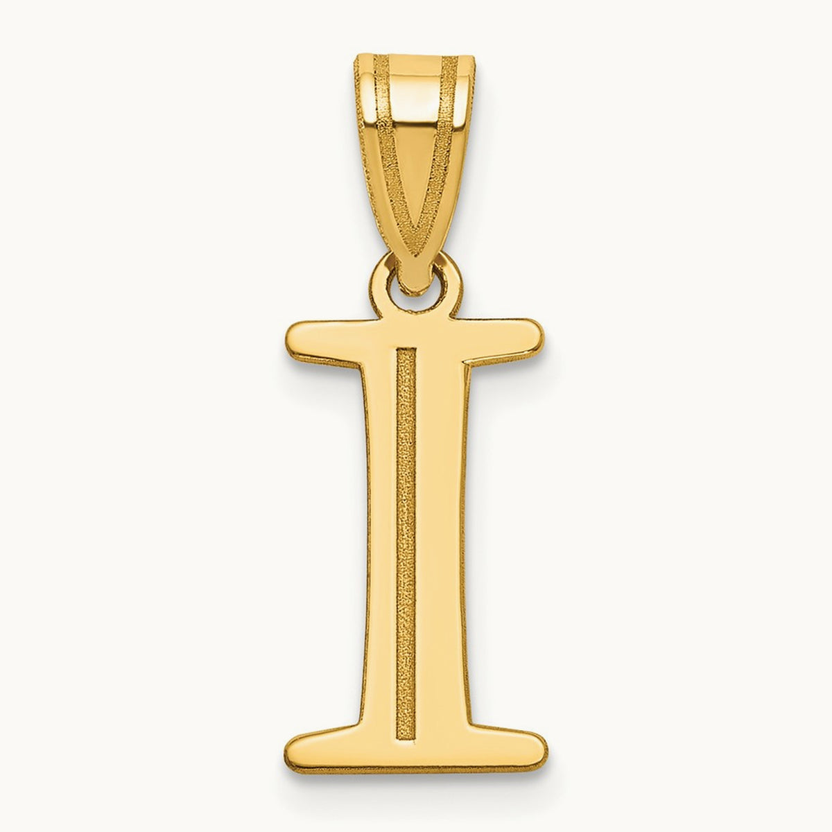 Polished Etched Letter I Initial Pendant, 14K