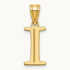 Polished Etched Letter I Initial Pendant, 14K