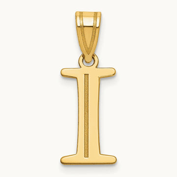 Polished Etched Letter I Initial Pendant, 14K