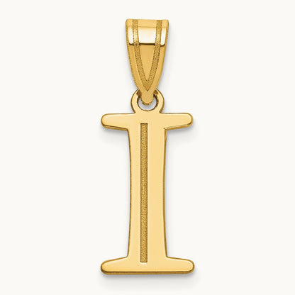 Polished Etched Letter I Initial Pendant, 14K