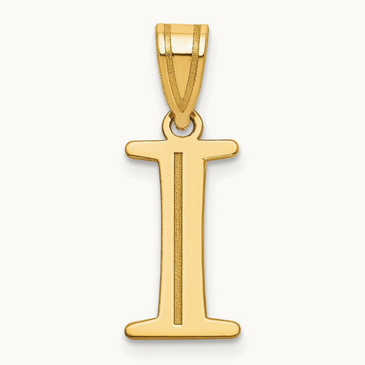 Polished Etched Letter I Initial Pendant, 14K