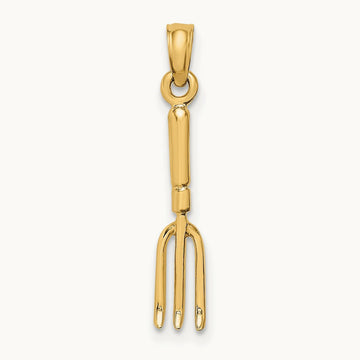 3-D Fork Garden Tool Charm, 14K