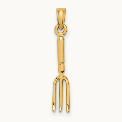 3-D Fork Garden Tool Charm, 14K