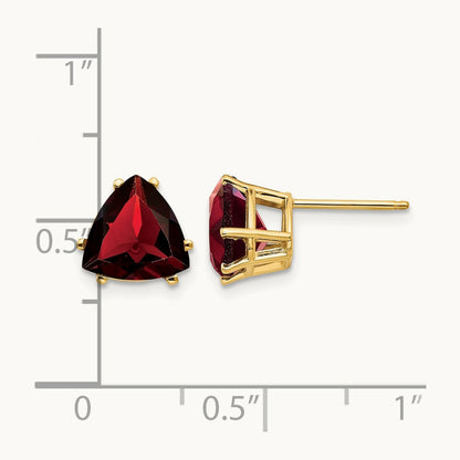 Garnet Post Earrings, 8mm, 14K