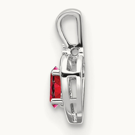 Ruby and Diamond Heart Pendant — 14K White Gold