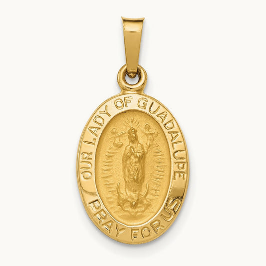 Hollow Our Lady Of Guadalupe Medal Charm, 14K