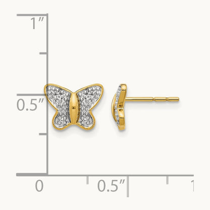 Diamond Butterfly Post Earrings — 14K Two-Tone Gold