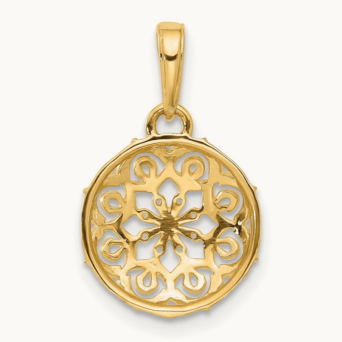 Floral Design Circle Pendant, 14K with White Rhodium