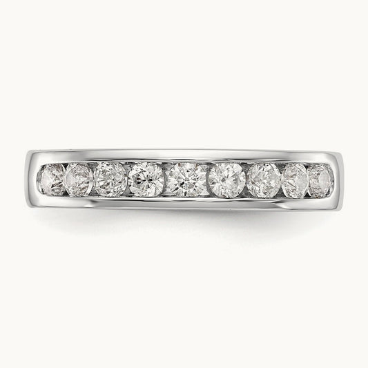 9-Stone Diamond Channel Band, 14K White Gold