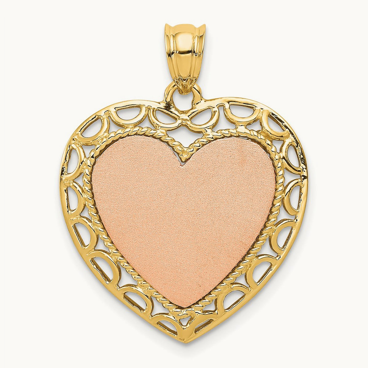Polished Lace Trim Heart Pendant, 14K Two-tone