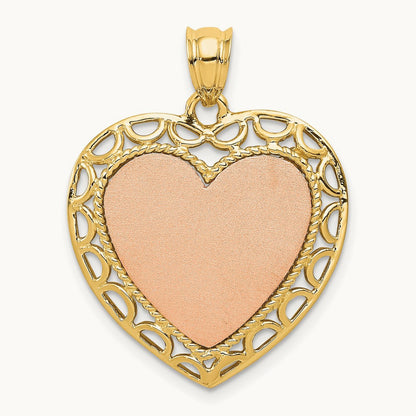 Polished Lace Trim Heart Pendant, 14K Two-tone