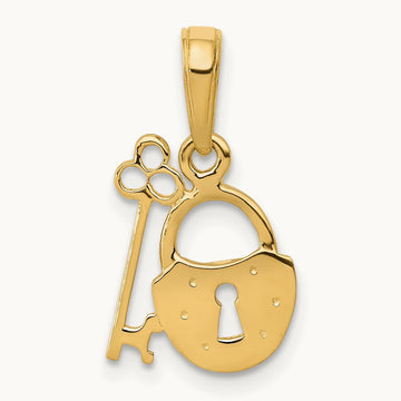 Polished Key and Lock Charm, 14K