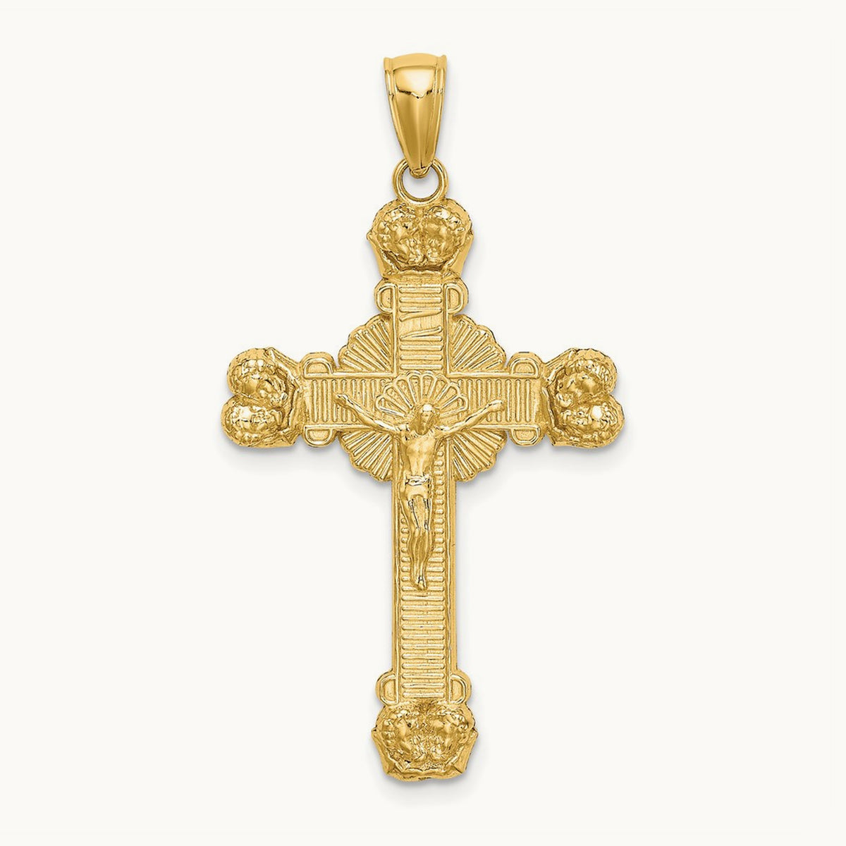 Crucifix W/ Sunburst Charm, 14K