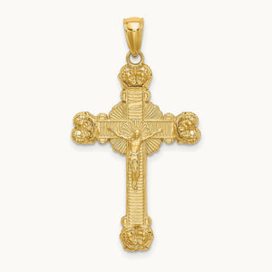 Crucifix W/ Sunburst Charm, 14K