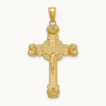 Crucifix W/ Sunburst Charm, 14K