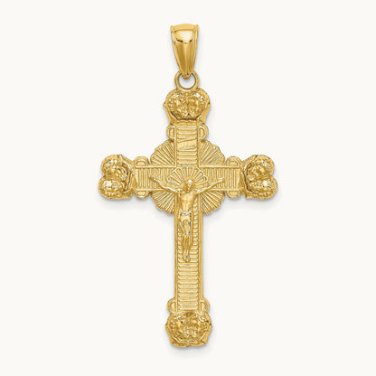 Crucifix W/ Sunburst Charm, 14K