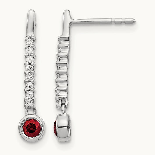 Red/White Diamond Earrings, 14K White Gold