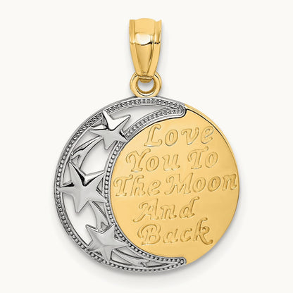 w/ Rhodium LOVE YOU TO THE MOON AND BACK Pendant, 14K